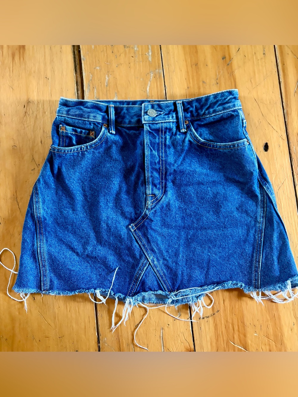 GRLFRND Eva Denim Mini Skirt Raw Hem High Rise Size 26 tonight it’s you